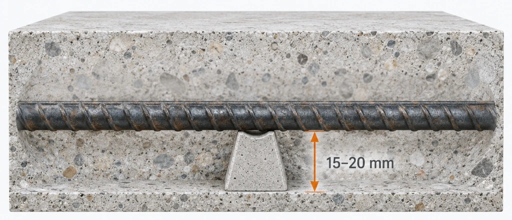 Mặt cắt viên kê bê tông AMC V1 (15–20 mm)